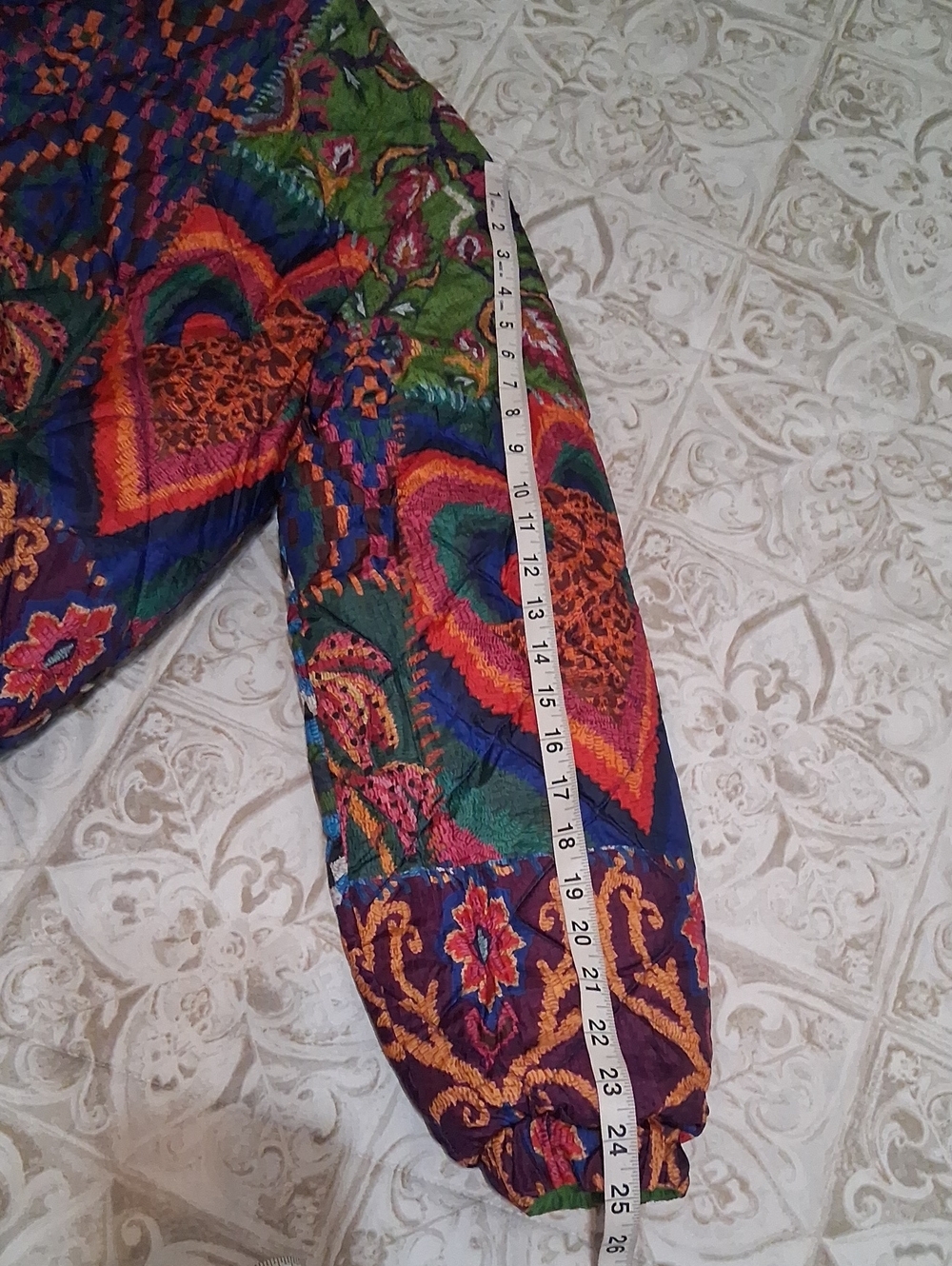 Farm Rio Quilted Multicolor Long Women's Coat - Pink, Purple & Green Size S - Picture 8 of 16